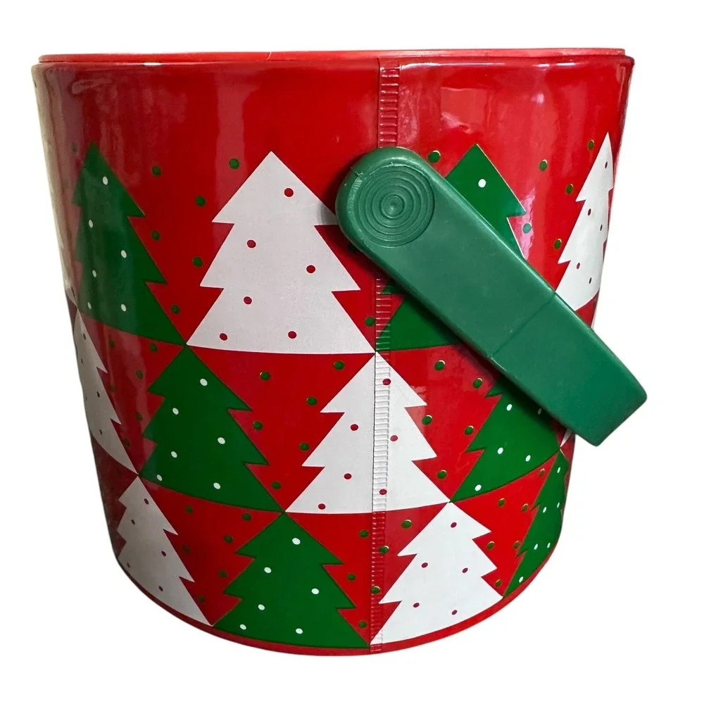 Giraffe MCM Christmas Bar Ware Ice Bucket With Tong Red Christmas Trees‎ Vintage